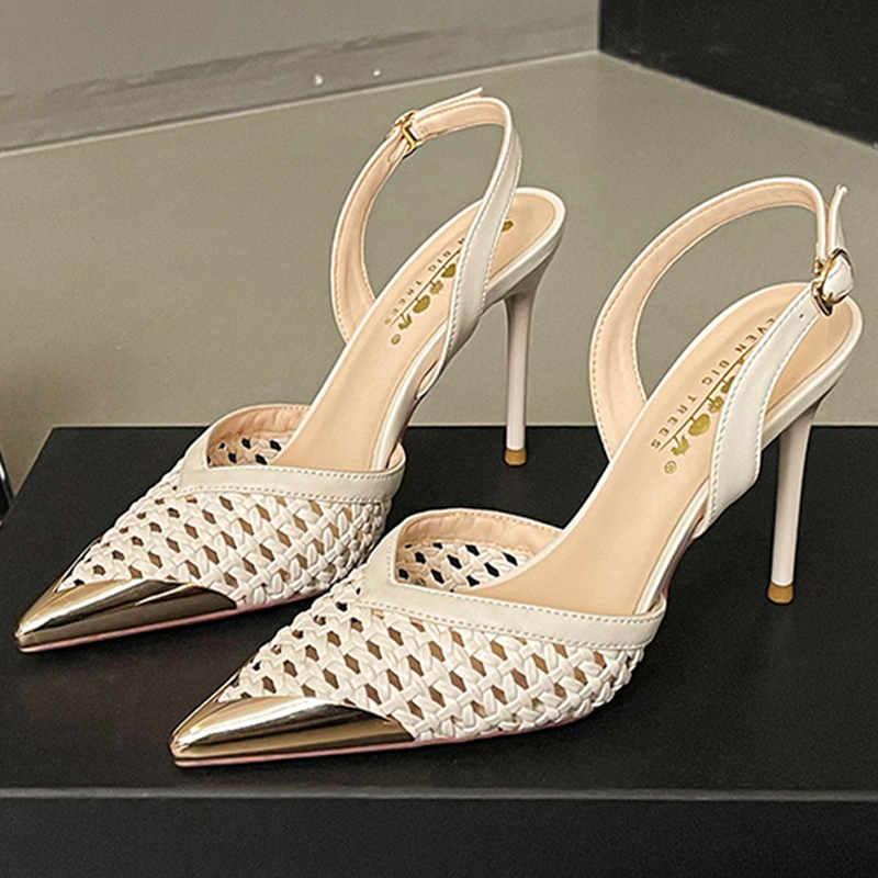 Shoe Tree - BIGTREE Fashion Hollow Woven Slim Heel